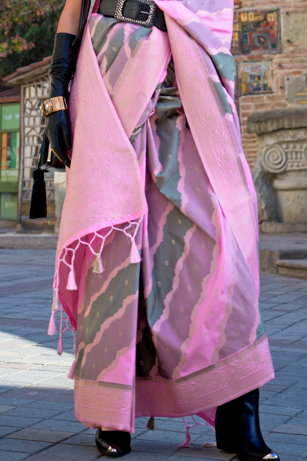 Multicolor Rangkaat Katan Saree With Pink Blouse