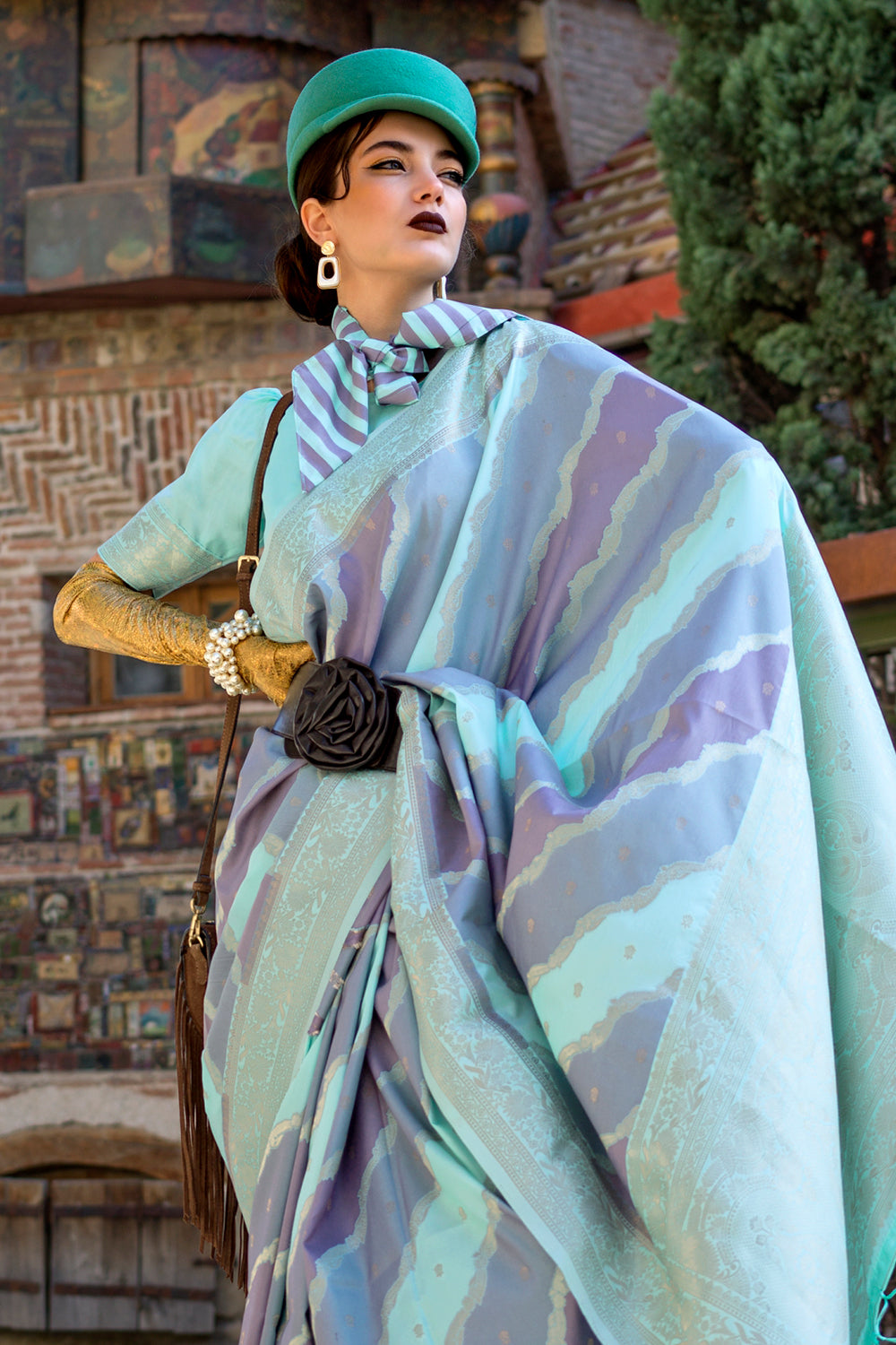 Multicolor Rangkaat Katan Saree With Green Blouse