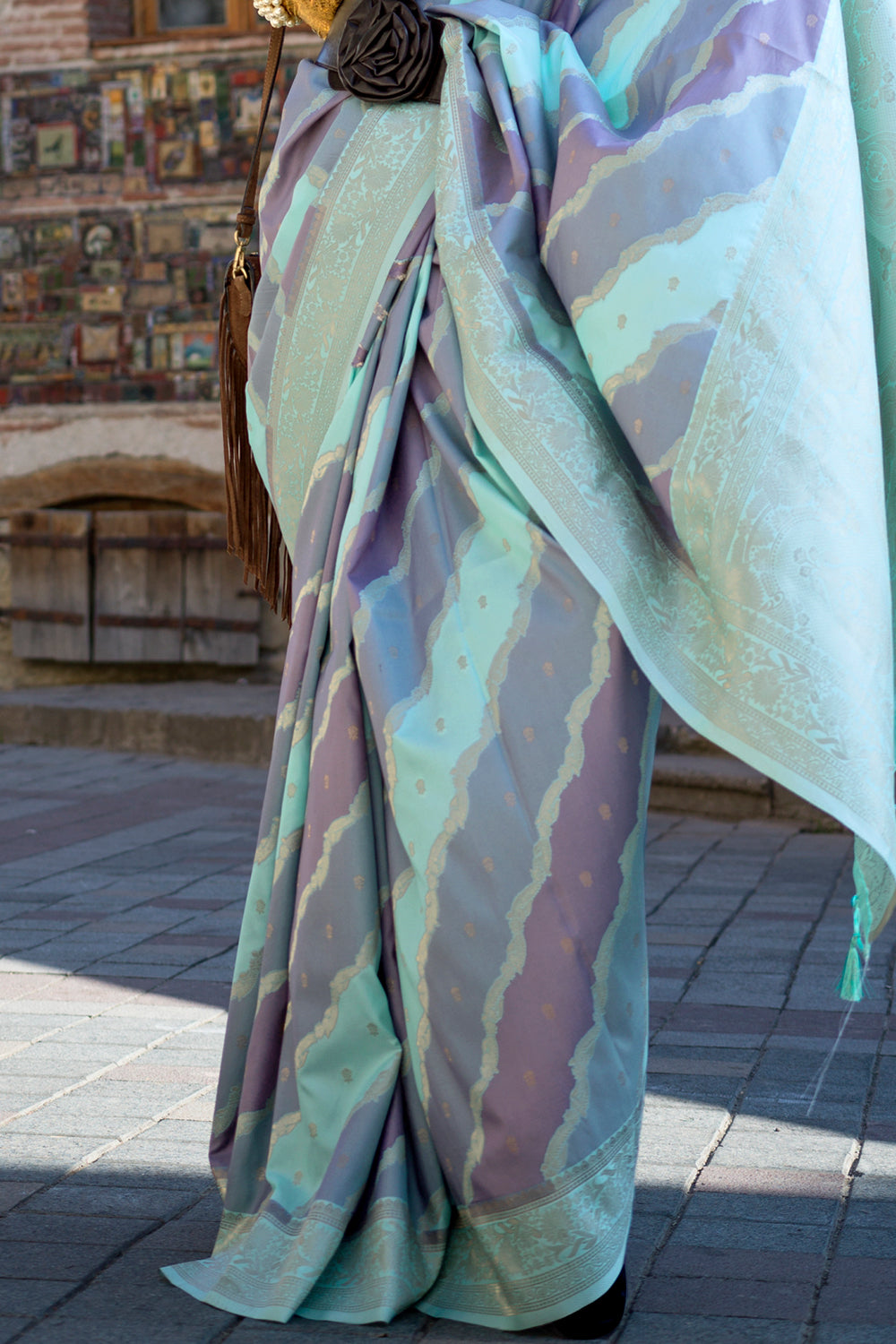 Multicolor Rangkaat Katan Saree With Green Blouse