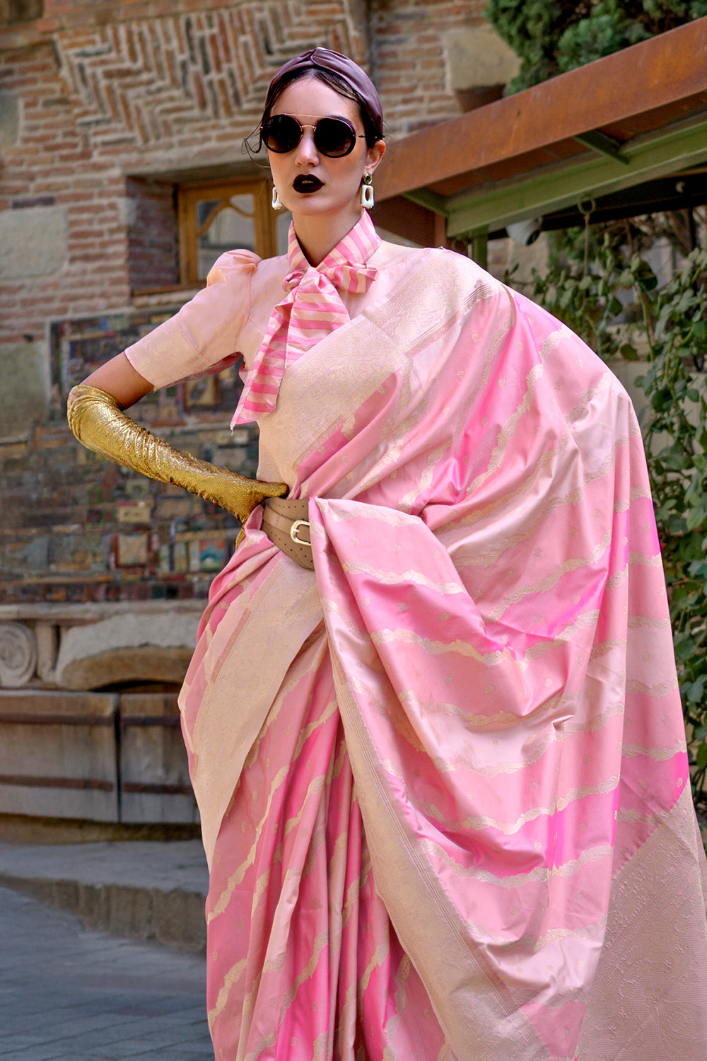 Multicolor Rangkaat Katan Saree With Pink Blouse