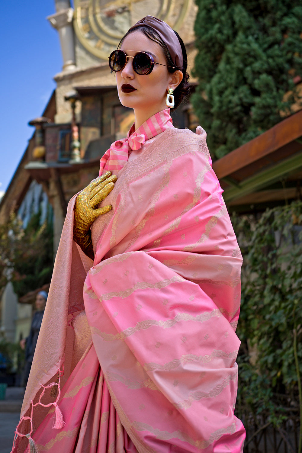 Multicolor Rangkaat Katan Saree With Pink Blouse