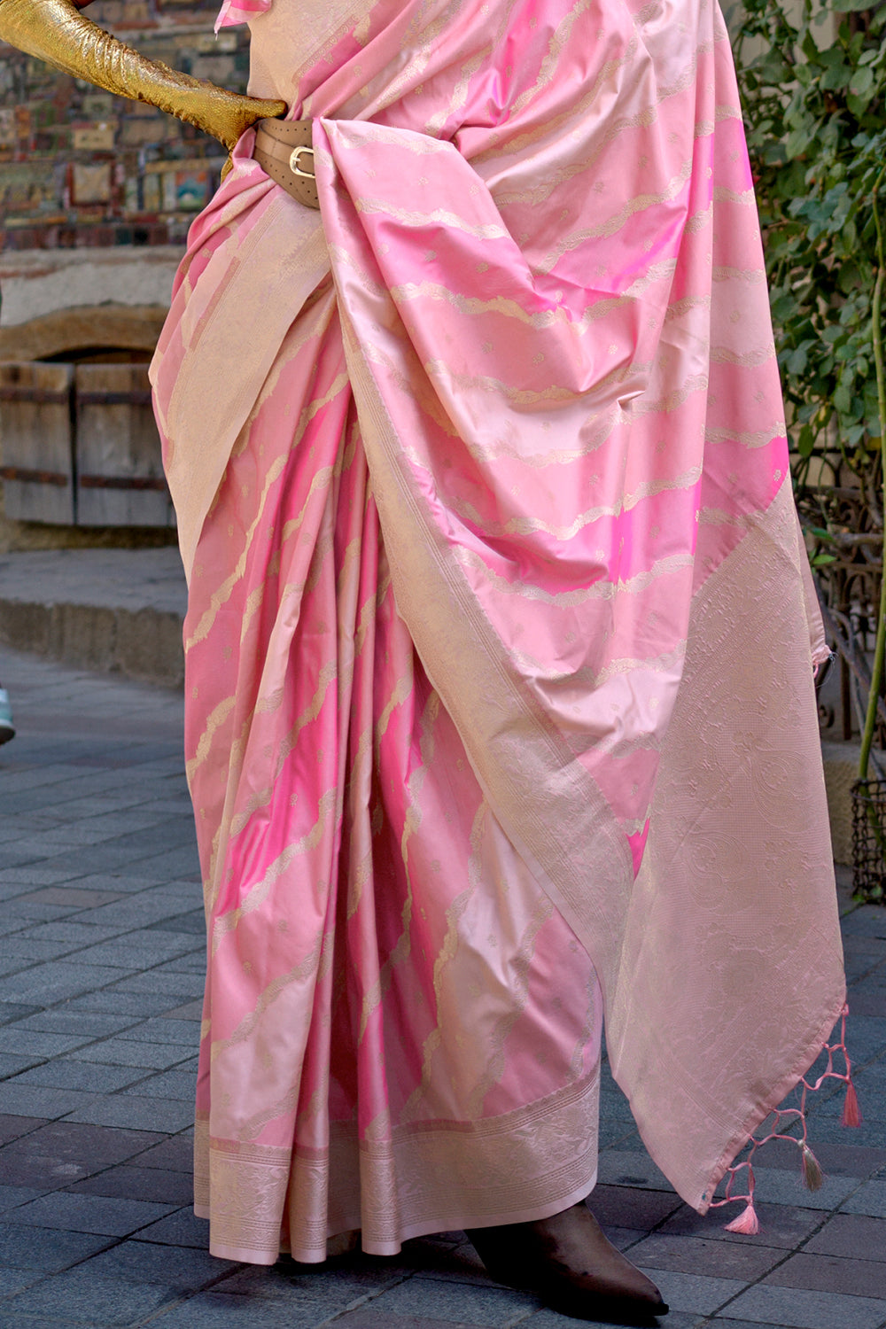 Multicolor Rangkaat Katan Saree With Pink Blouse