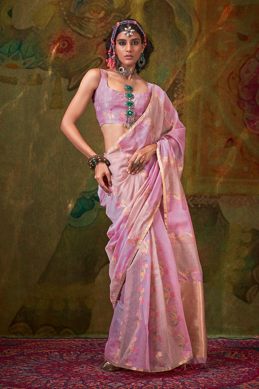 Pink Beige Rangkaat Saree With Heavy Pallu And Blouse