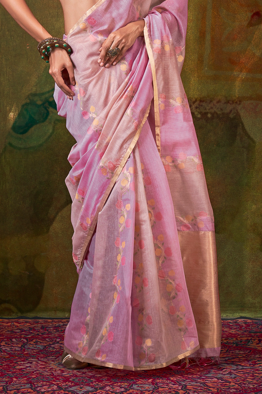 Pink Beige Rangkaat Saree With Heavy Pallu And Blouse