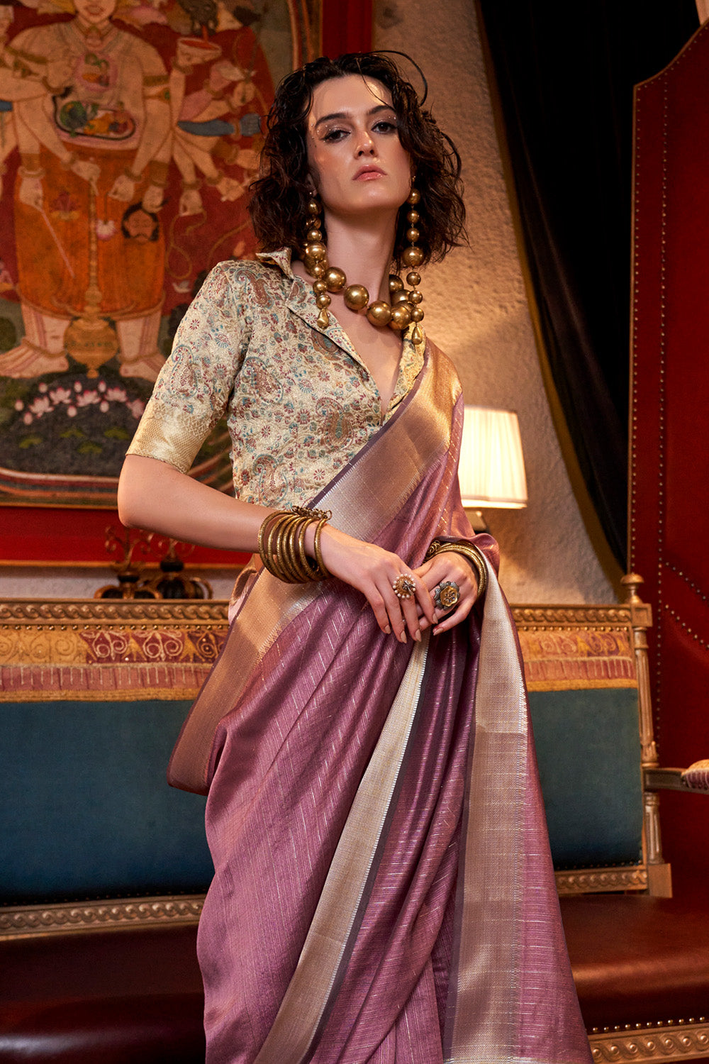 Dusky Pink Banarasi Georgette Saree With Blouse