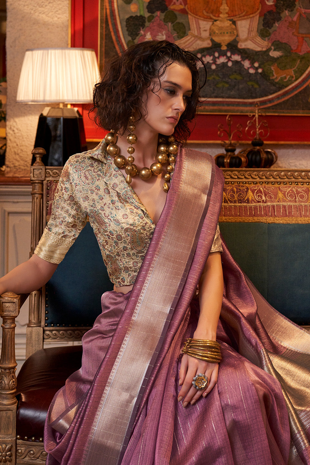 Dusky Pink Banarasi Georgette Saree With Blouse