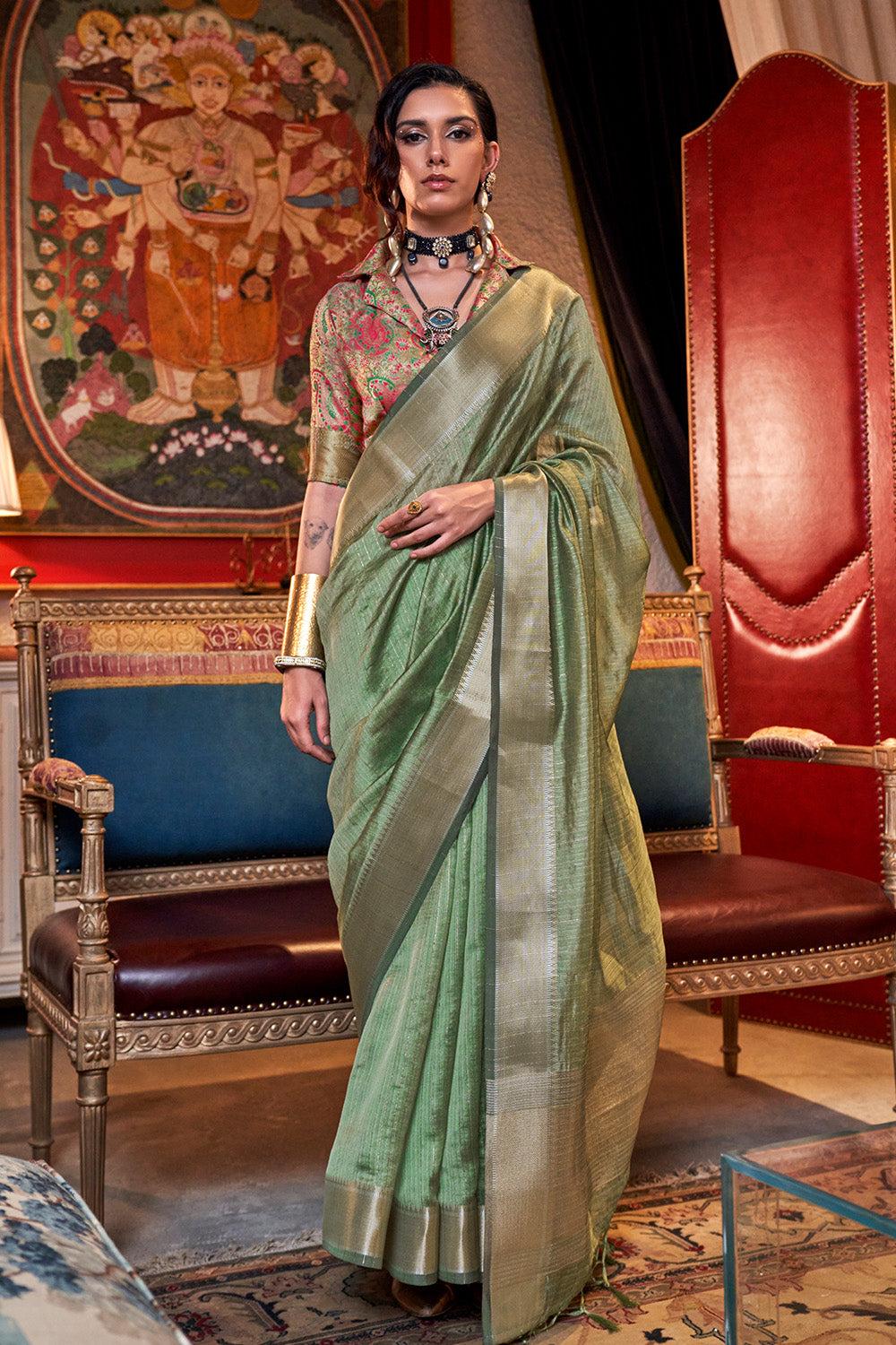 Light Green Banarasi Georgette Saree With Blouse