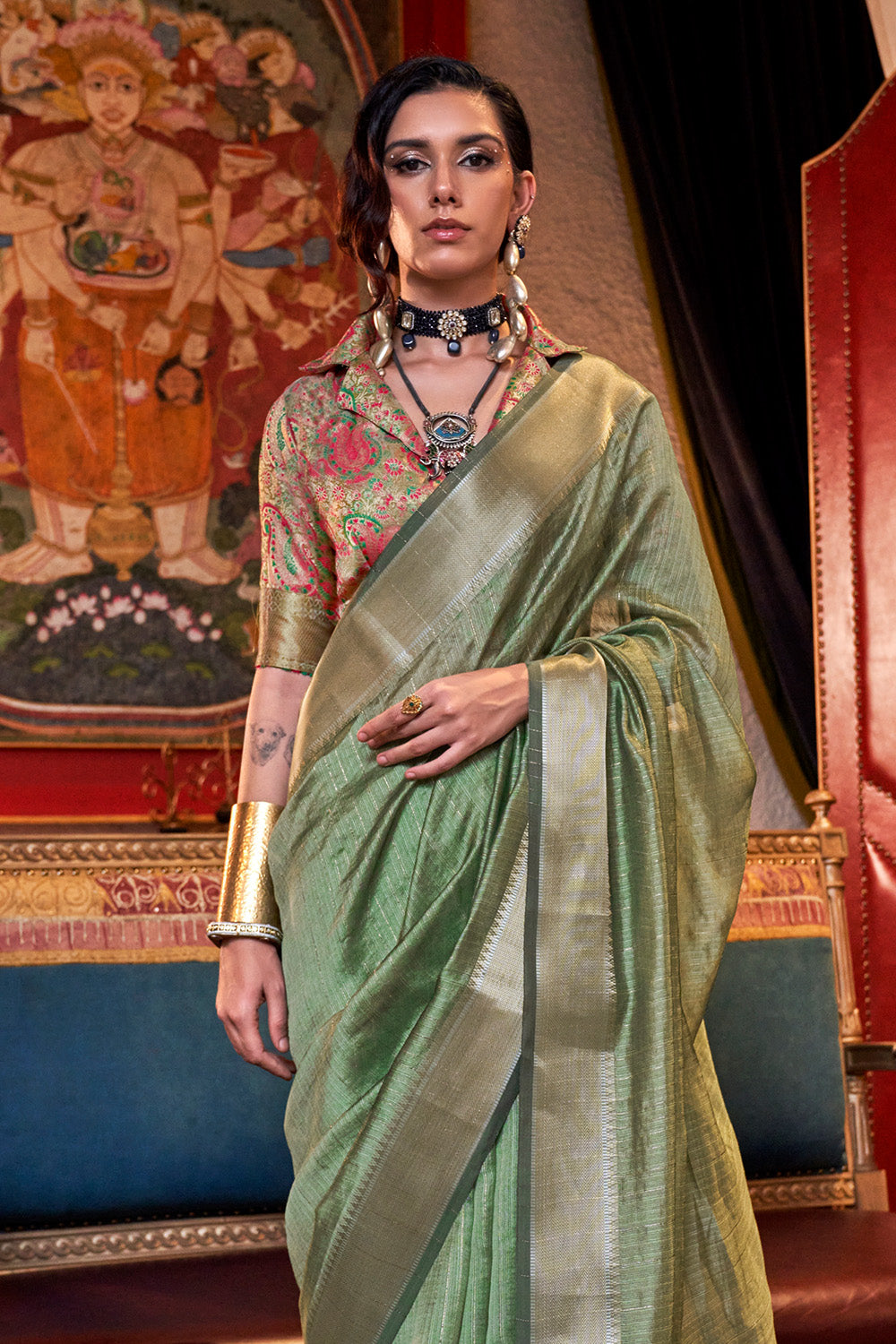 Light Green Banarasi Georgette Saree With Blouse