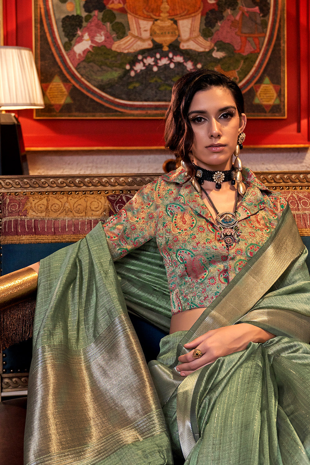Light Green Banarasi Georgette Saree With Blouse
