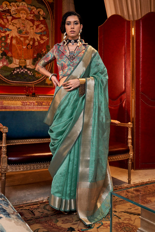 Sage Green Banarasi Georgette Saree With Blouse