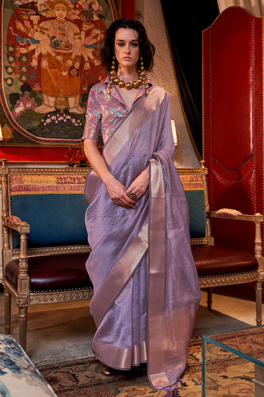 Lilac Banarasi Georgette Saree With Jacquard Blouse