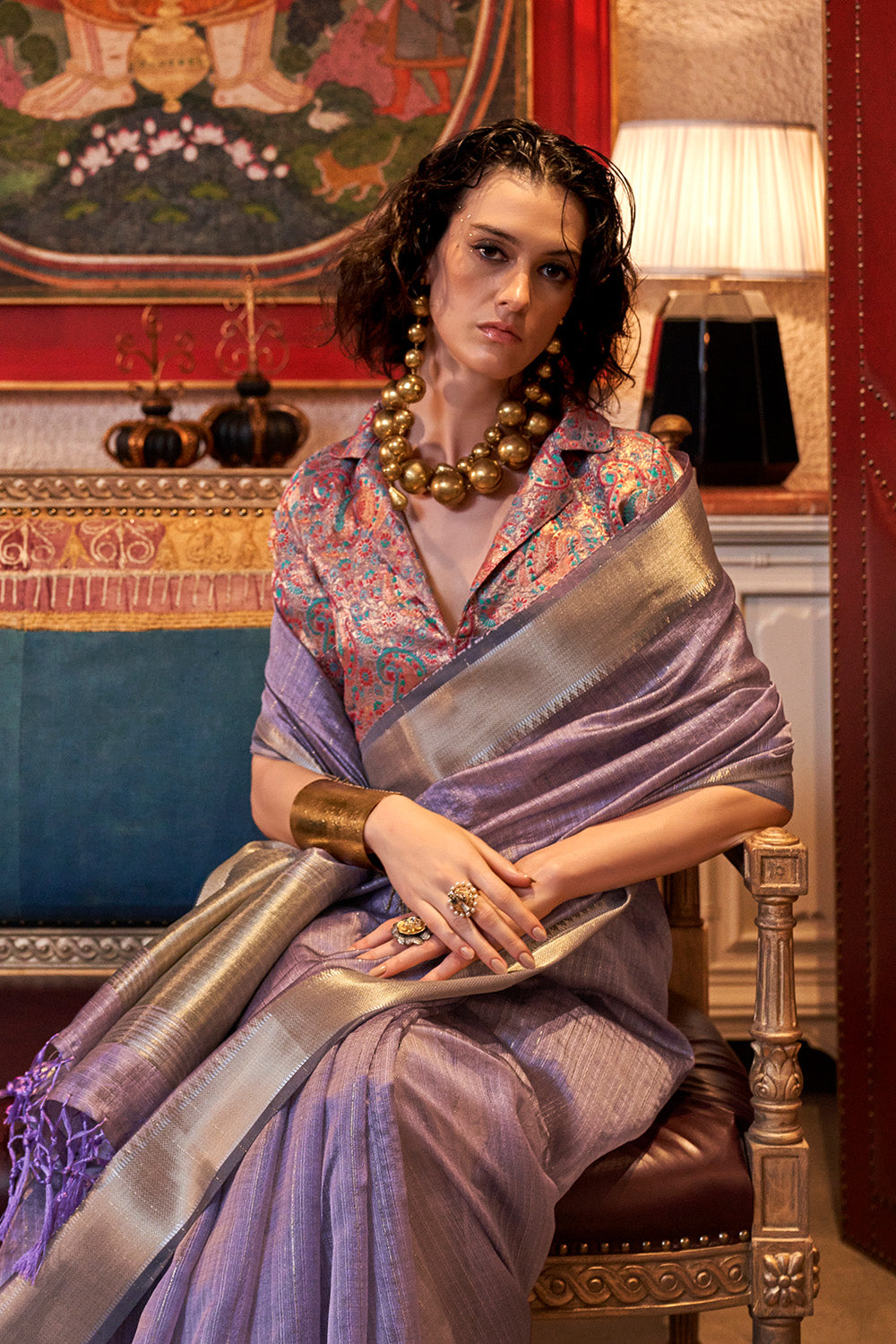 Lilac Banarasi Georgette Saree With Jacquard Blouse