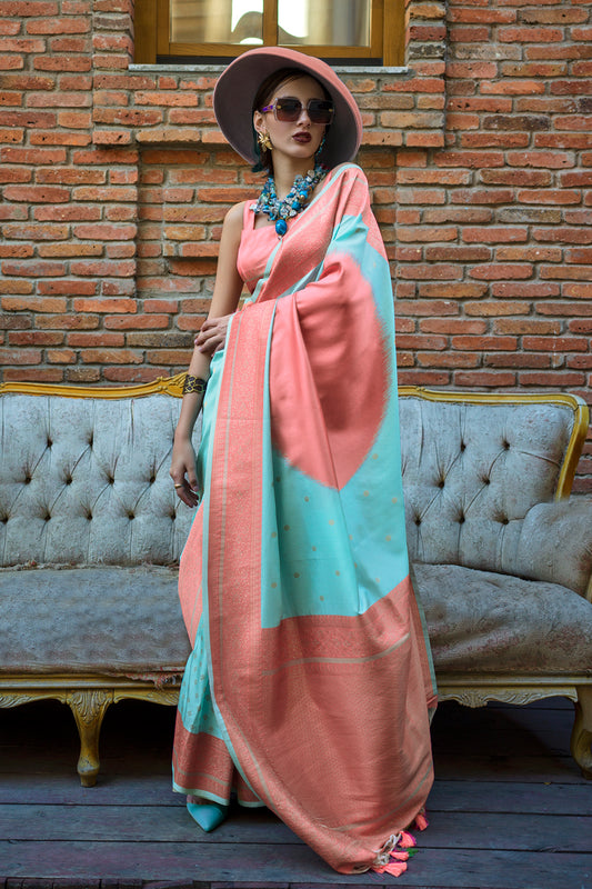 Multicolor Saree With Contrast Pallu And Green Blouse