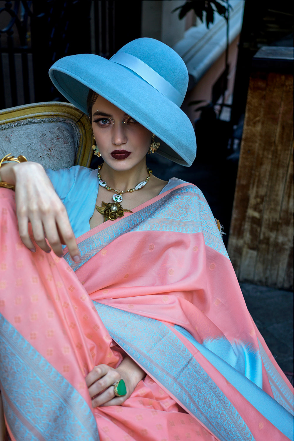 Multicolor Saree With Contrast Pallu And Blue Blouse