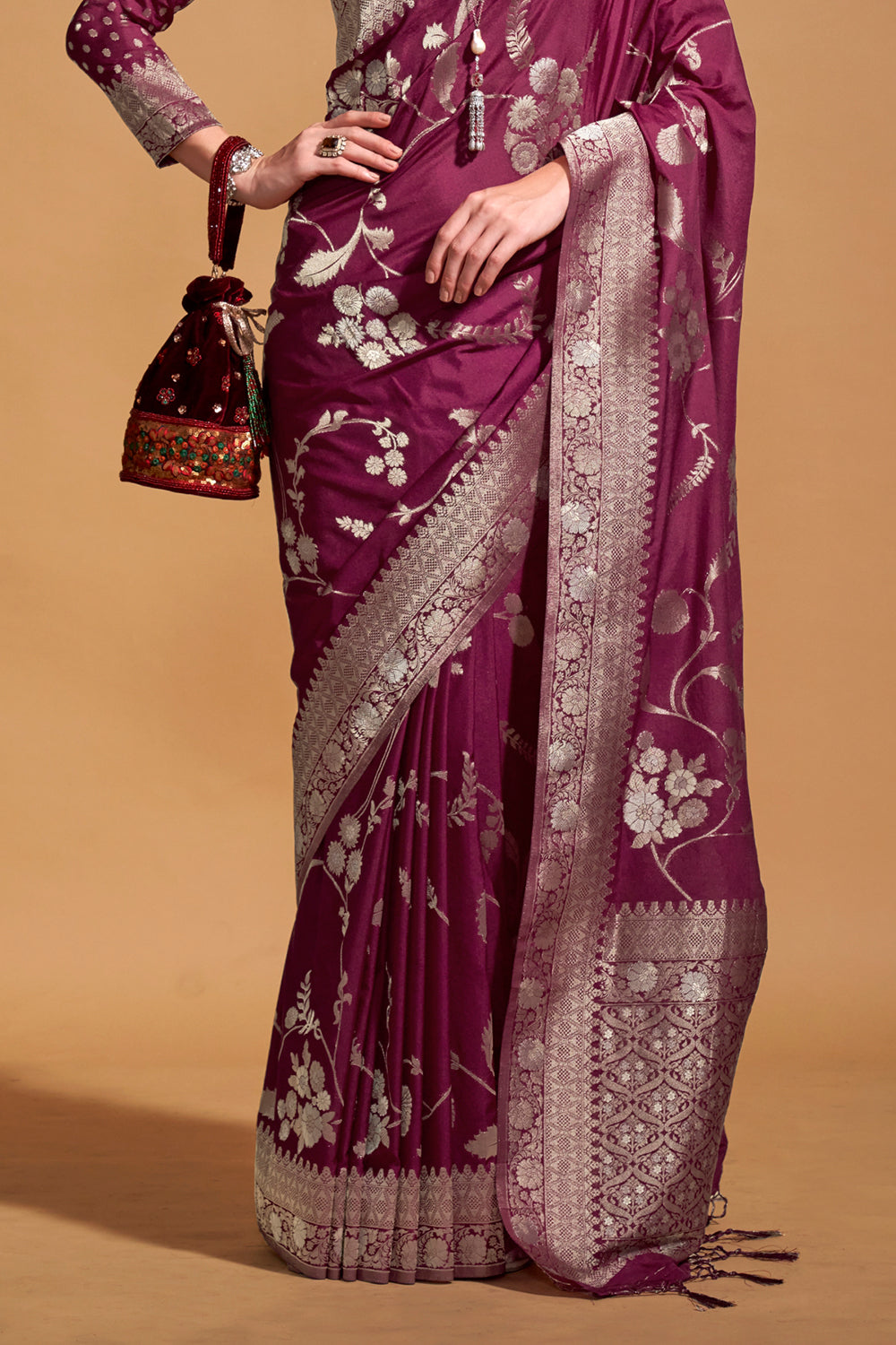 Maroon Banarasi Georgette Saree With Heavy Blouse