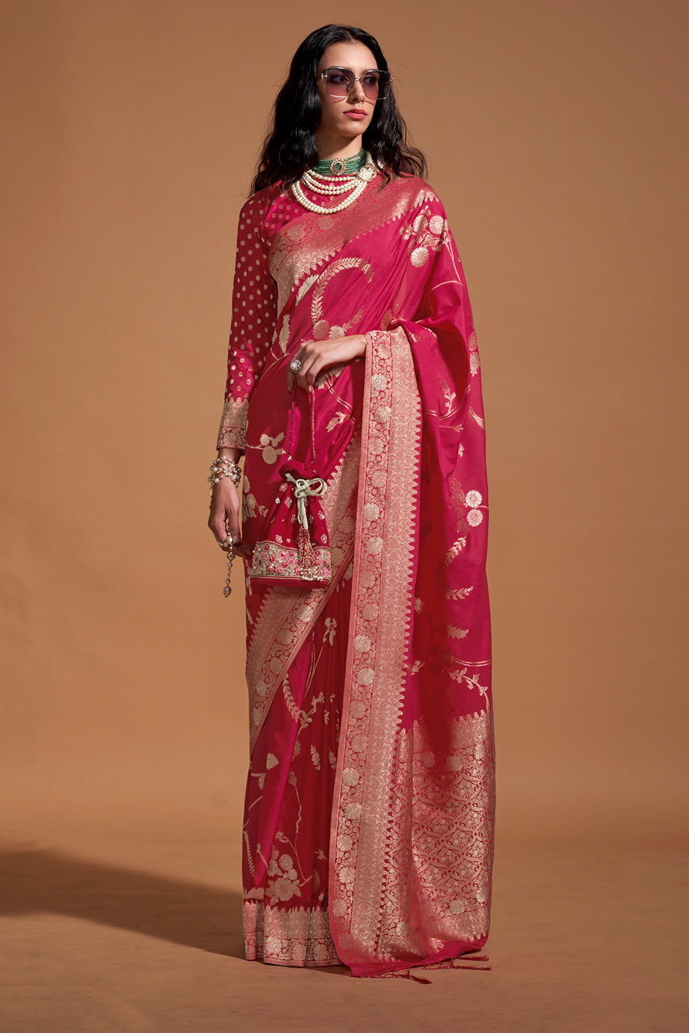 Red Banarasi Georgette Saree With Heavy Blouse