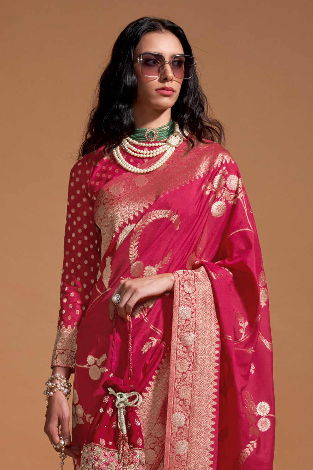 Red Banarasi Georgette Saree With Heavy Blouse