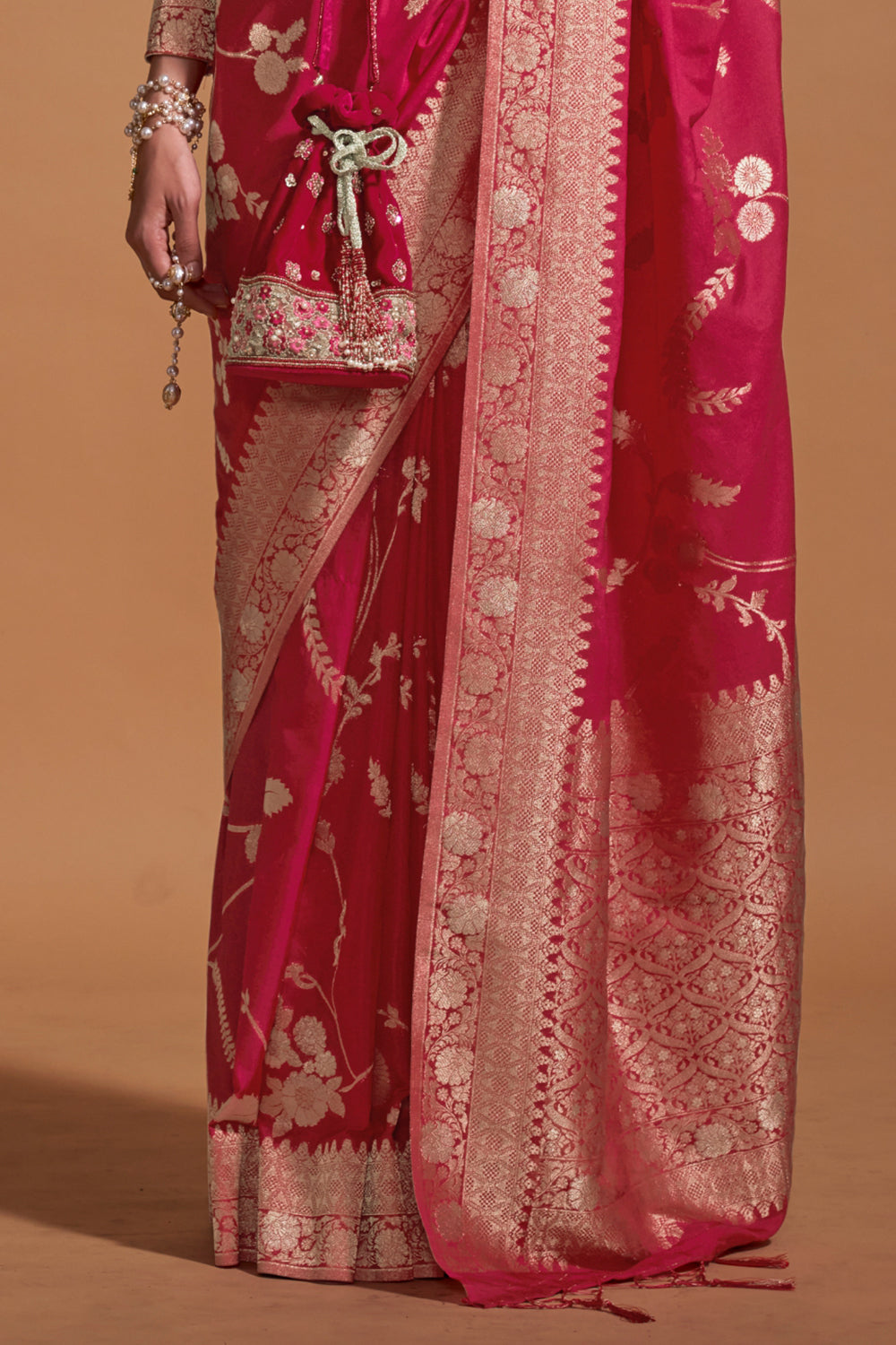 Red Banarasi Georgette Saree With Heavy Blouse