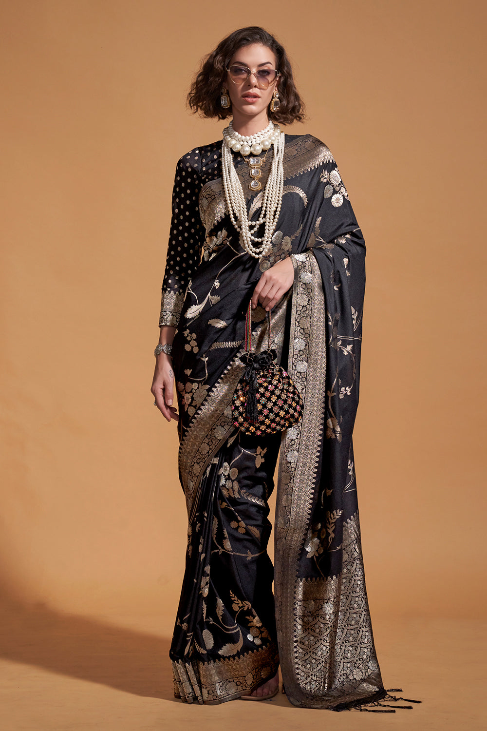 Black Banarasi Georgette Saree With Heavy Blouse