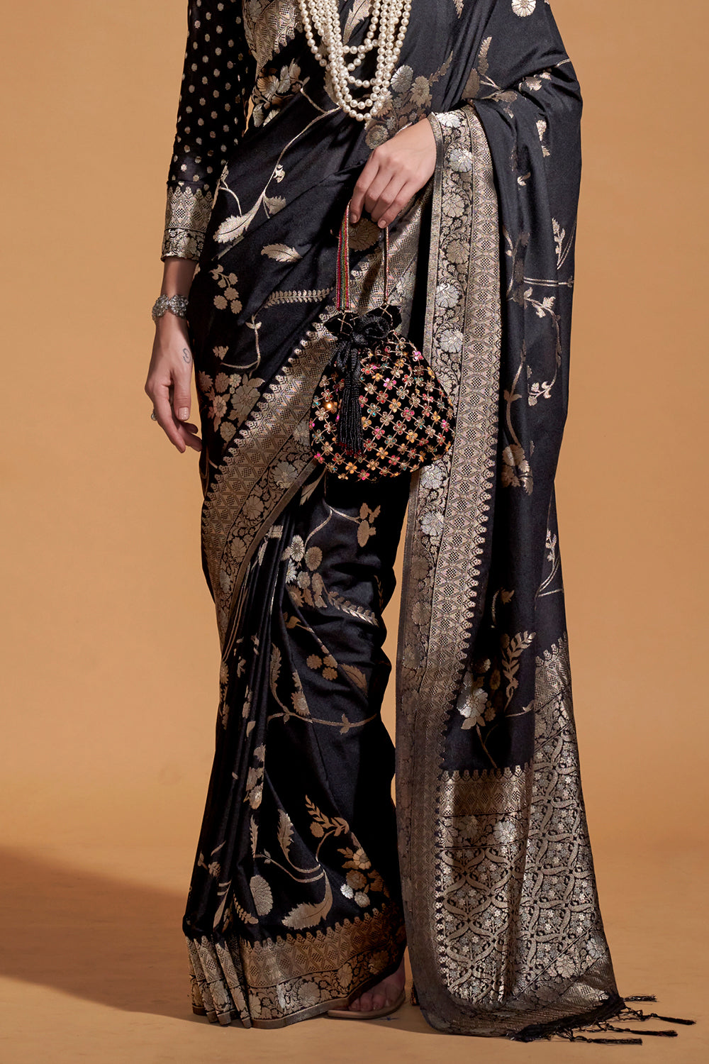 Black Banarasi Georgette Saree With Heavy Blouse