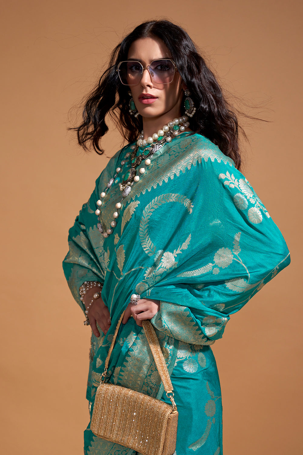 Light Green Banarasi Georgette Saree With Heavy Blouse