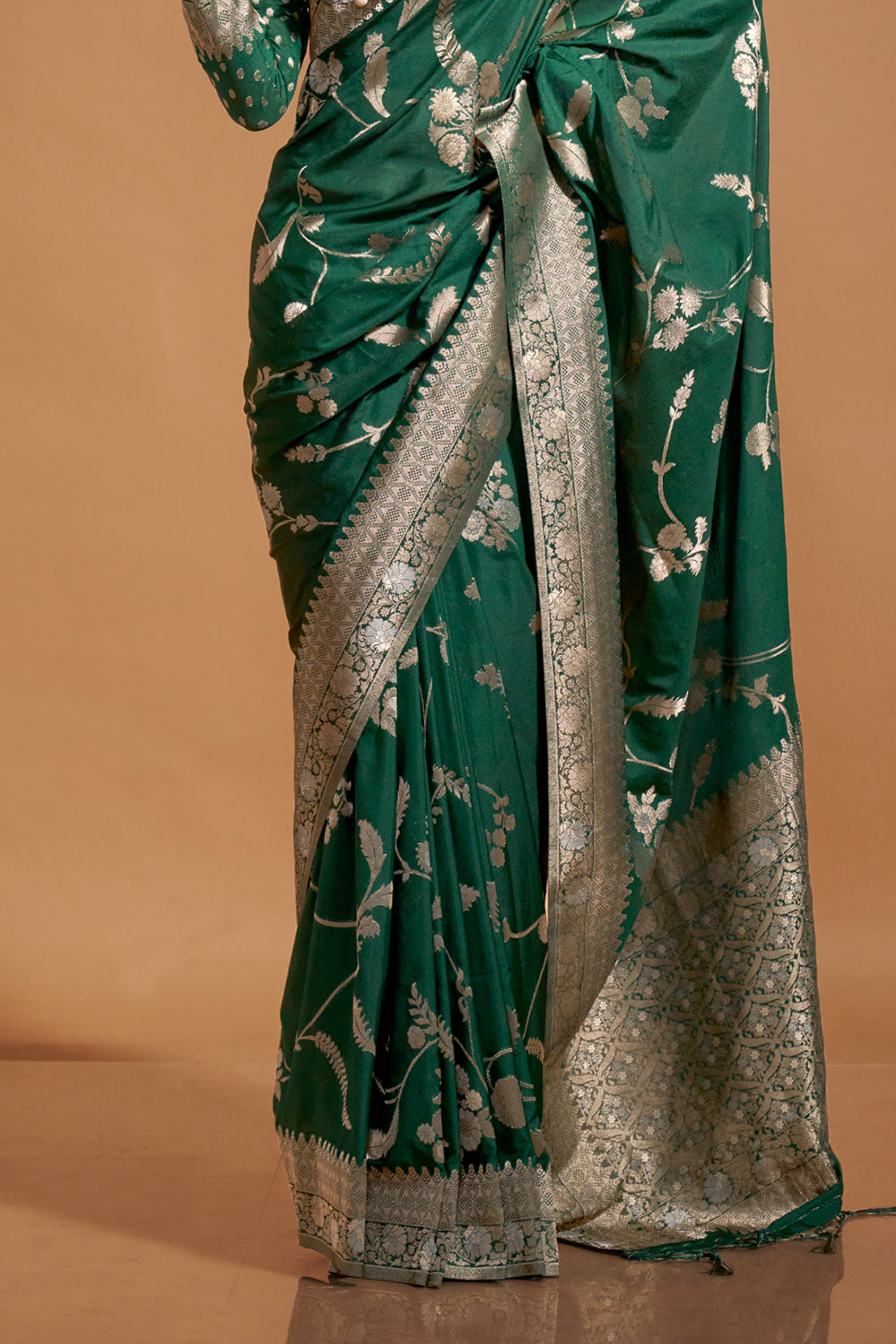 Dark Green Banarasi Georgette Saree With Heavy Blouse