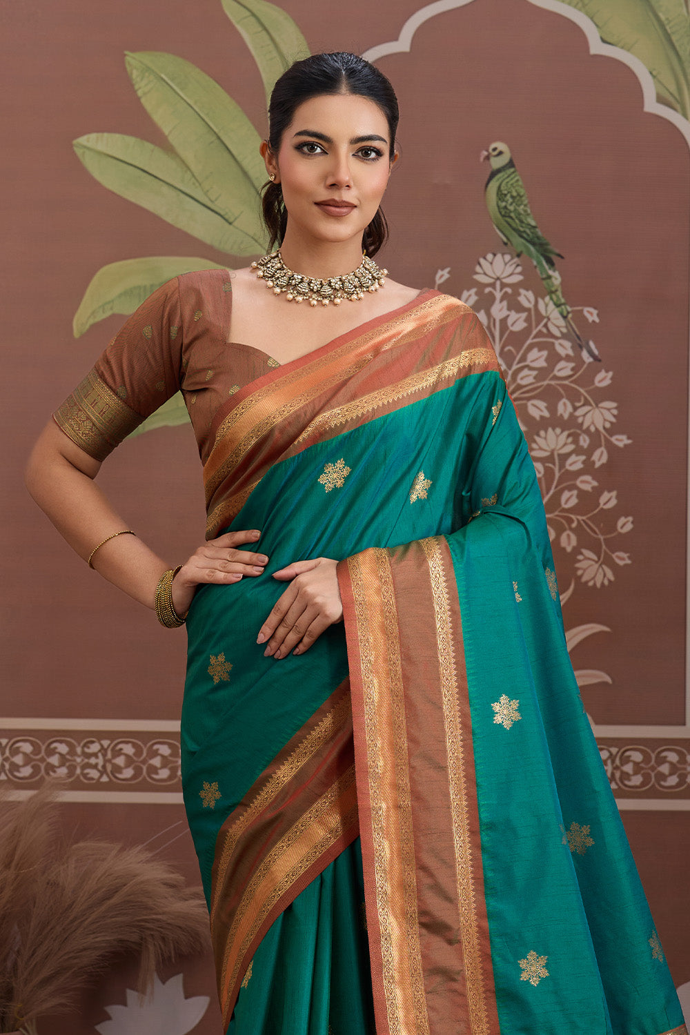 Green Onam Design Saree with blouse