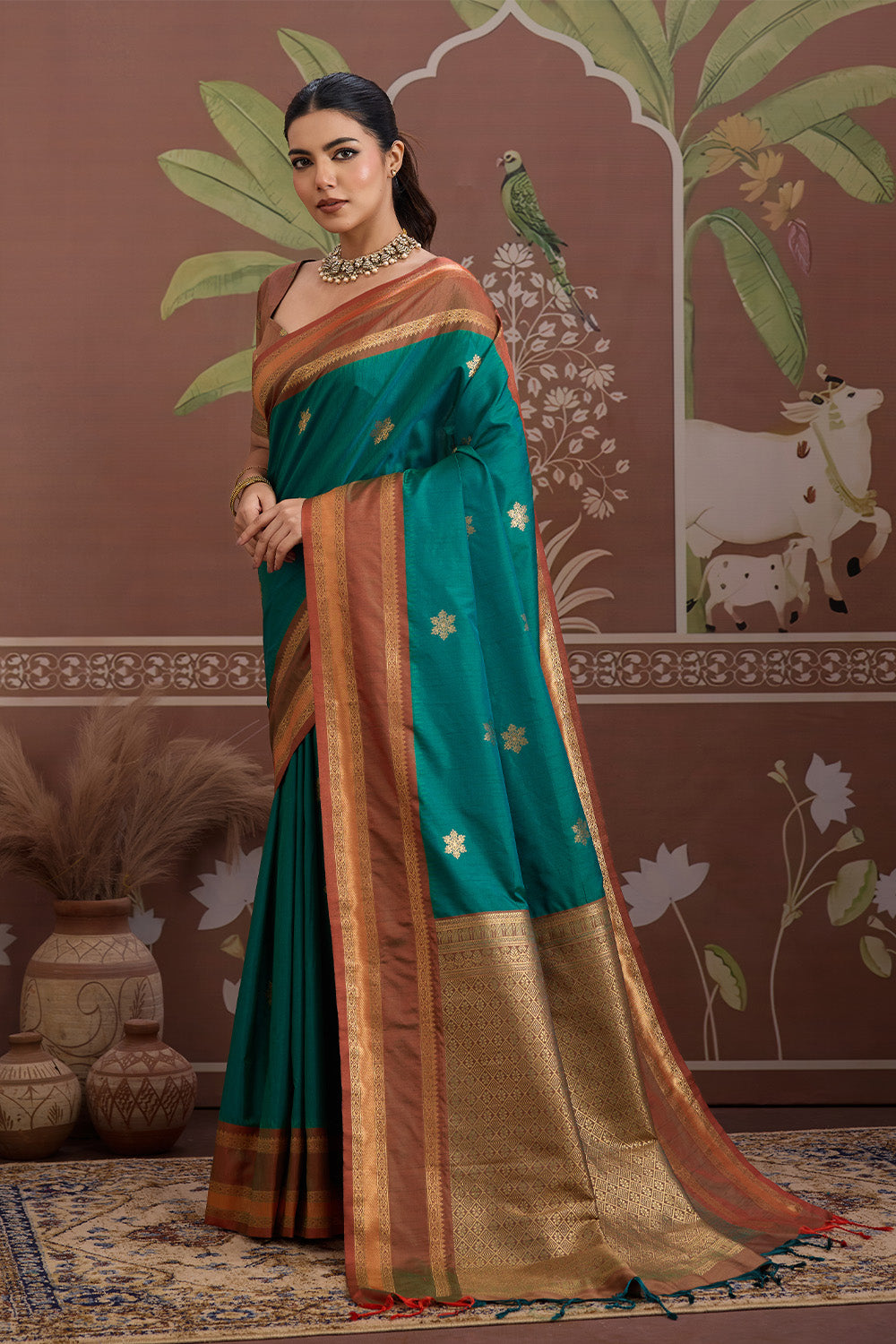 Green Onam Design Saree with blouse