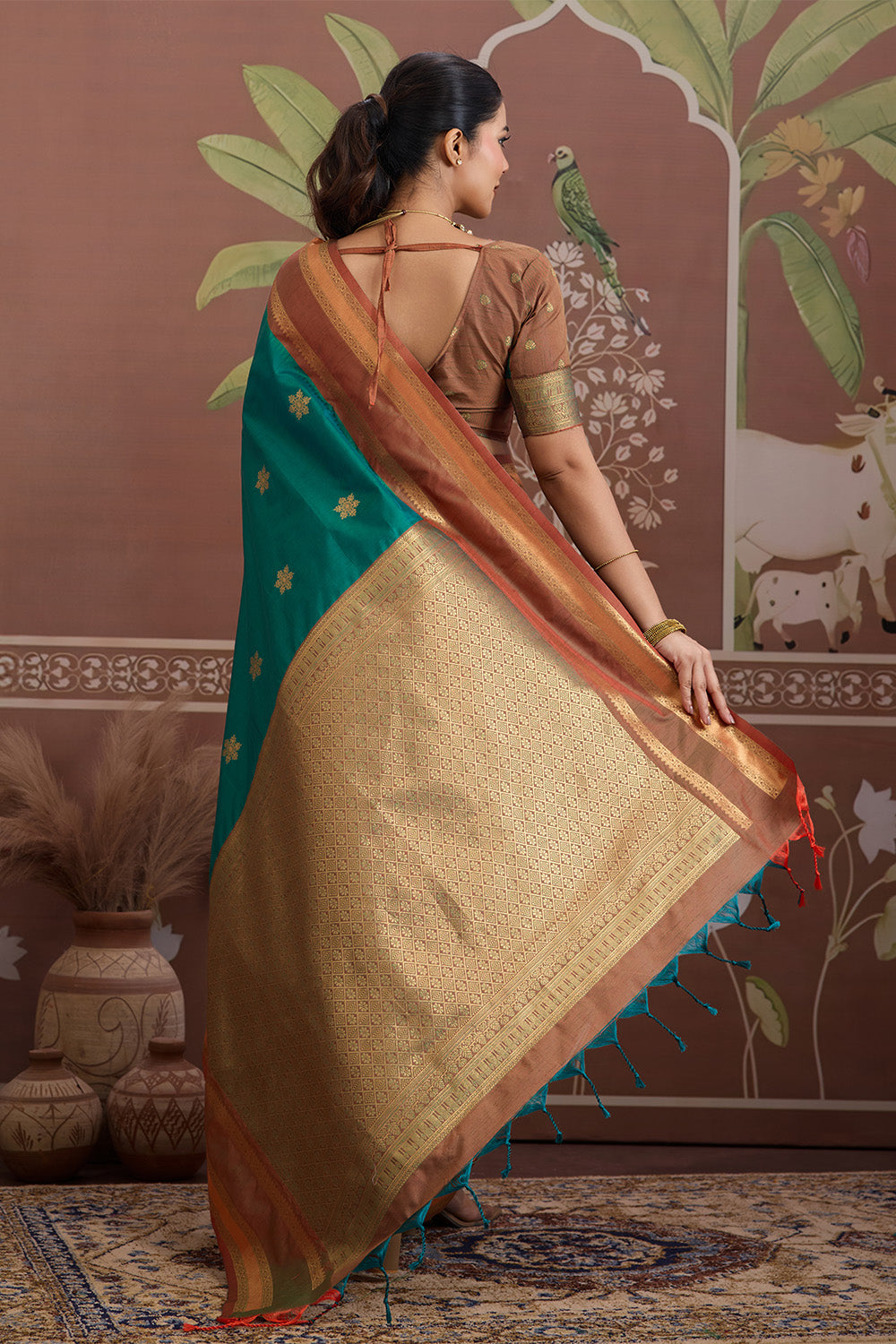 Green Onam Design Saree with blouse