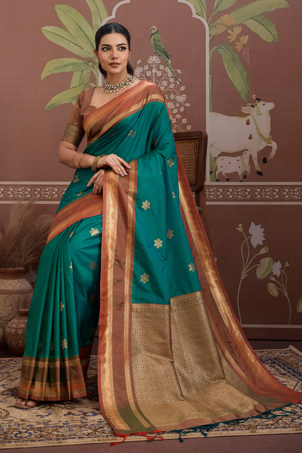 Green Onam Design Saree with blouse