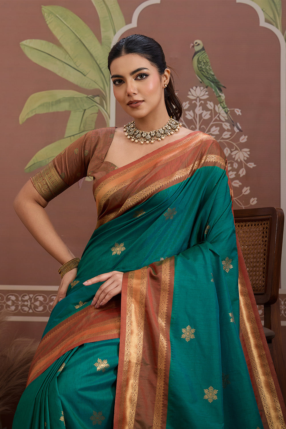 Green Onam Design Saree with blouse