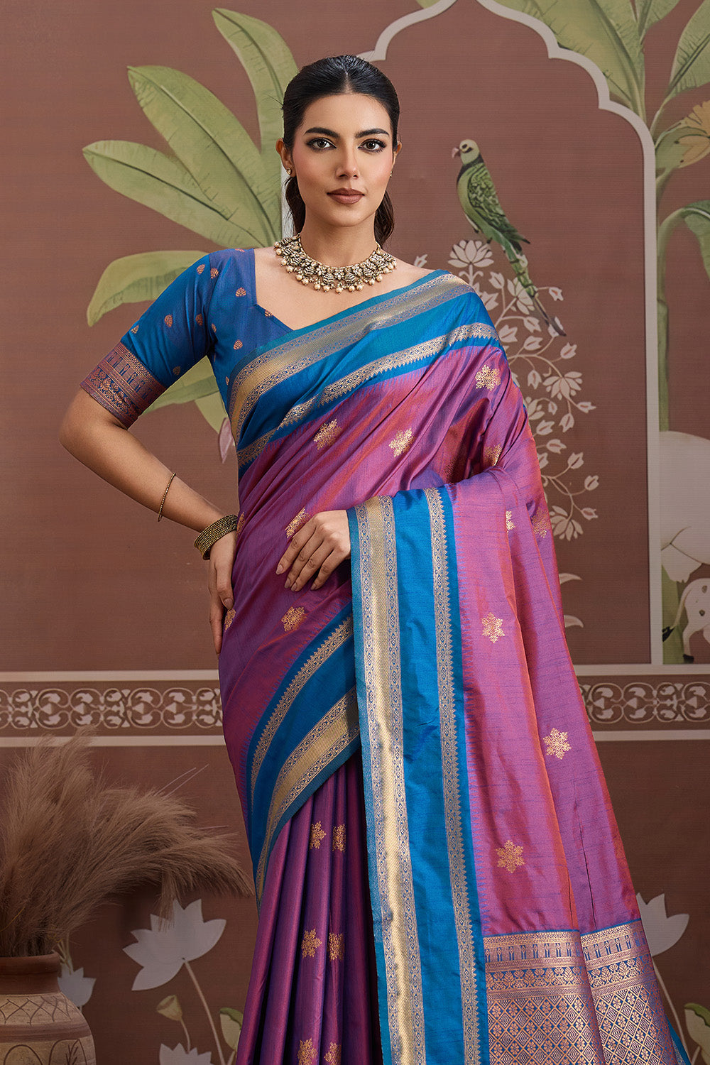 Pink Onam Design Saree with blouse