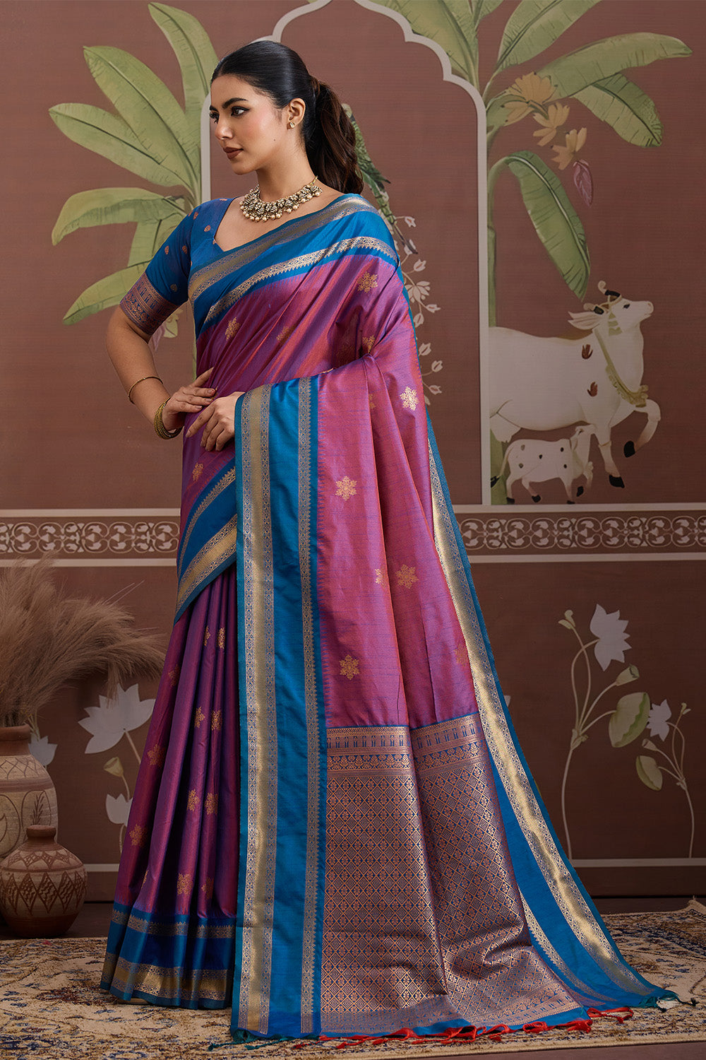 Pink Onam Design Saree with blouse