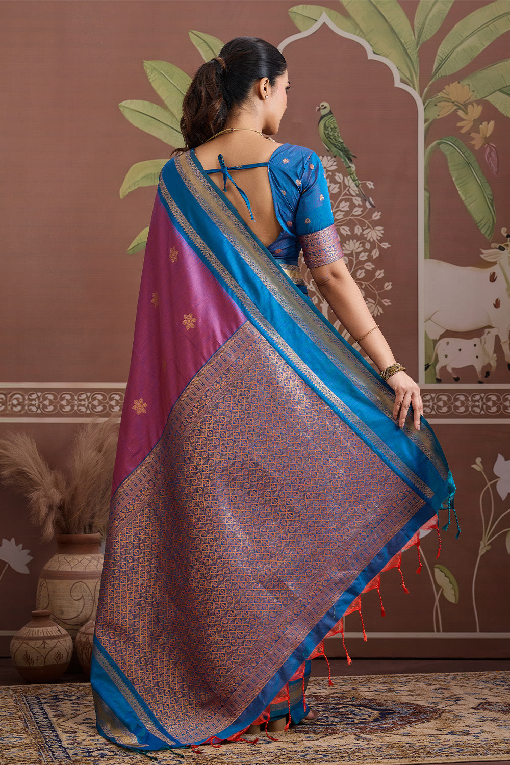 Pink Onam Design Saree with blouse
