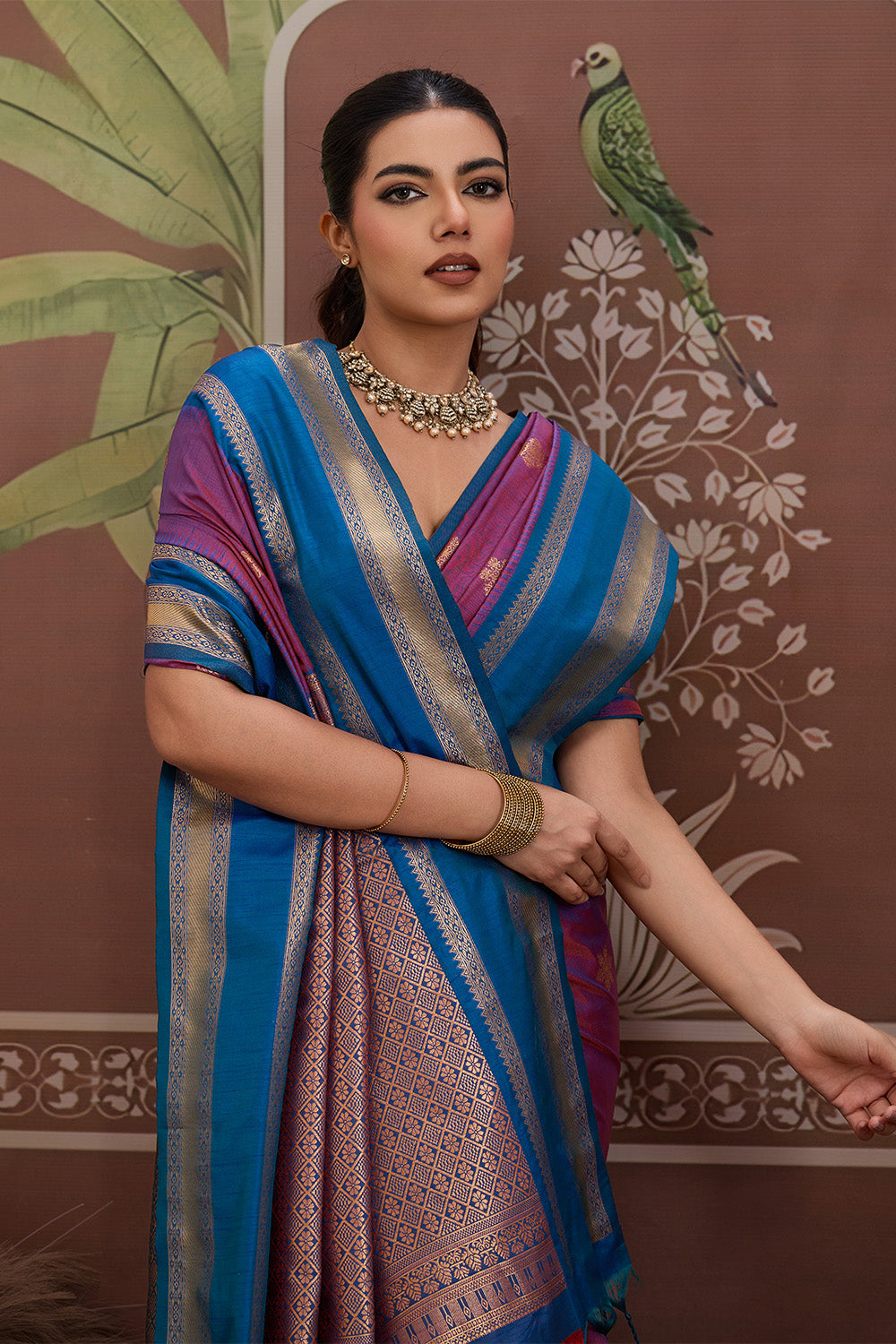 Pink Onam Design Saree with blouse