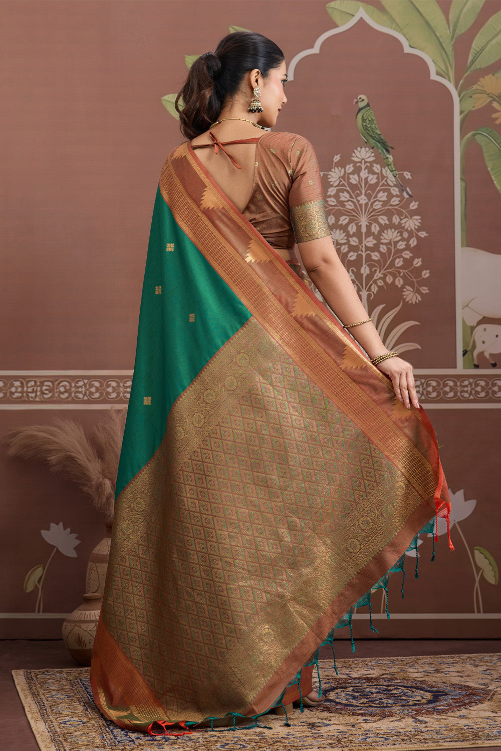 Green Temple Design Saree with blouse