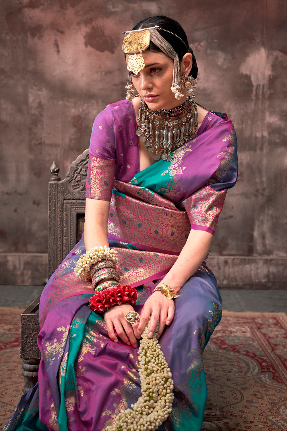 Multicolor Rangkaat Woven Saree With Pink Blouse