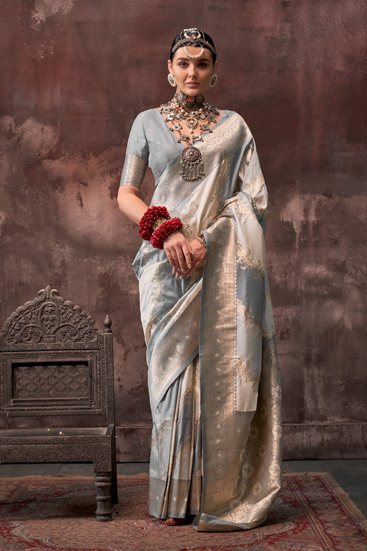 Multicolor Rangkaat Woven Saree With Grey Blouse