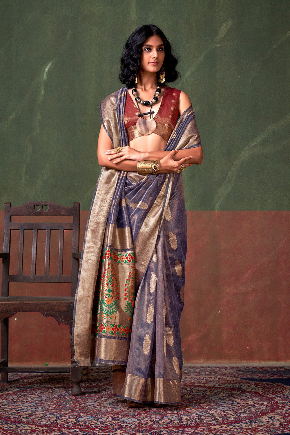 Lilac Paithani Zari Tissue Saree With Blouse