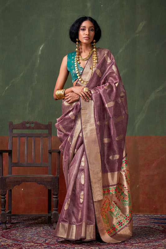 Leavender Paithani Zari Tissue Saree With Blouse