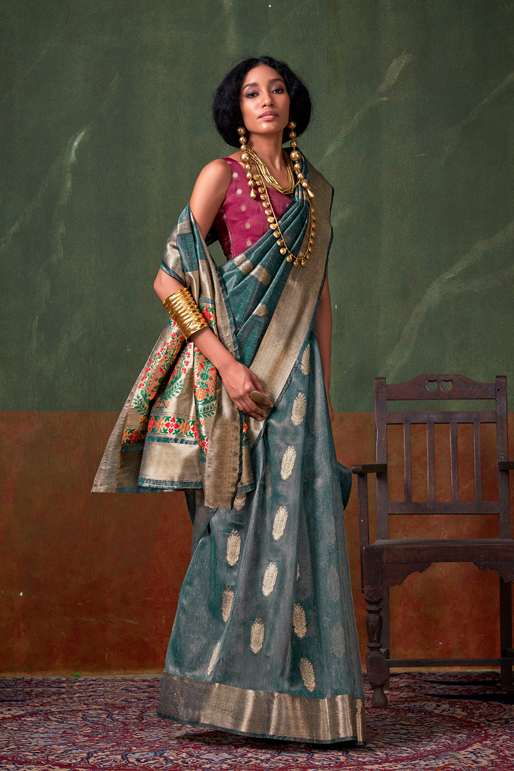 Light Blue Paithani Zari Tissue Saree With Blouse