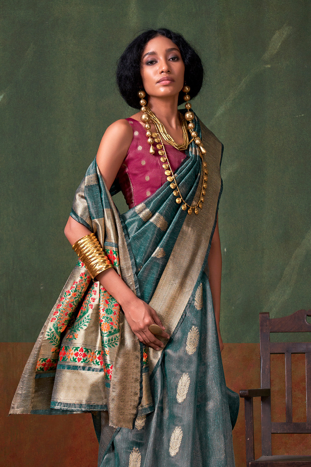 Light Blue Paithani Zari Tissue Saree With Blouse