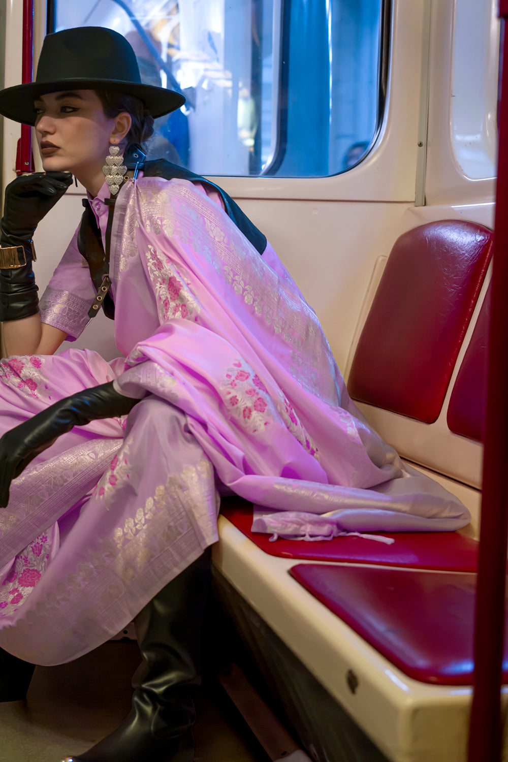 Lilac Katan Saree With Butti Blouse