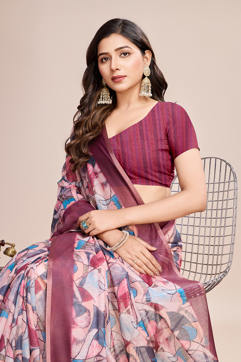 Multicolor Printed Saree With Zari Border