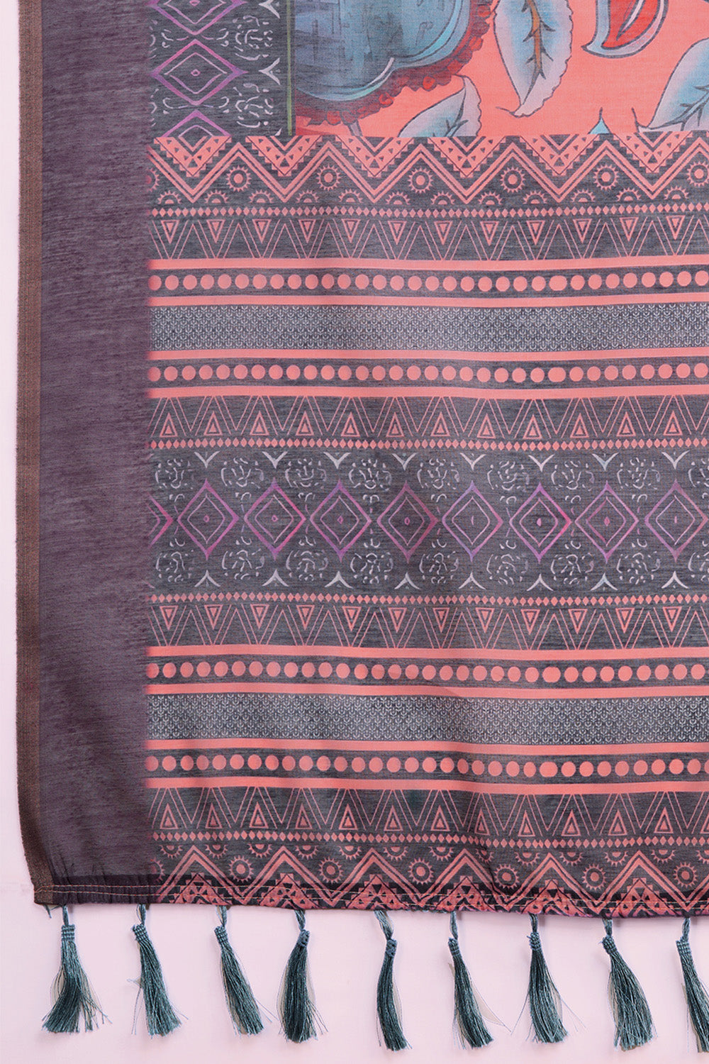 Light Pink Printed Saree With Zari Border