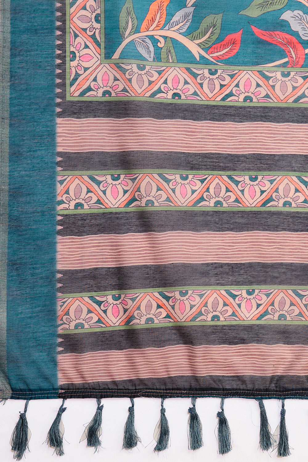 Light Blue Printed Saree With Zari Border
