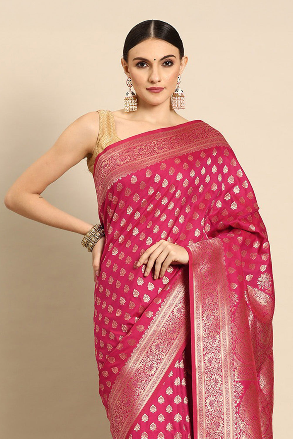 Red Banarasi saree with butta design