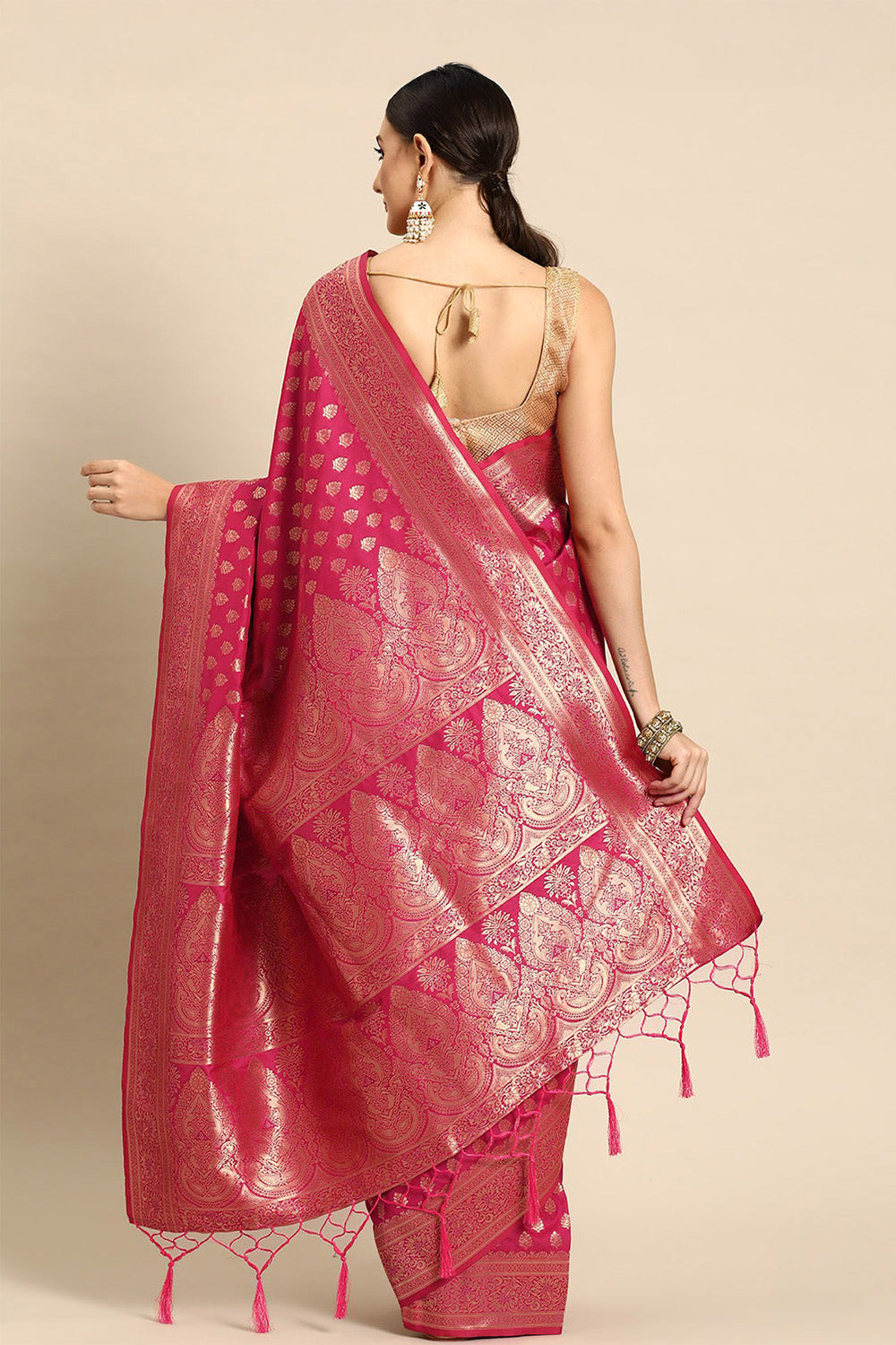 Red Banarasi saree with butta design