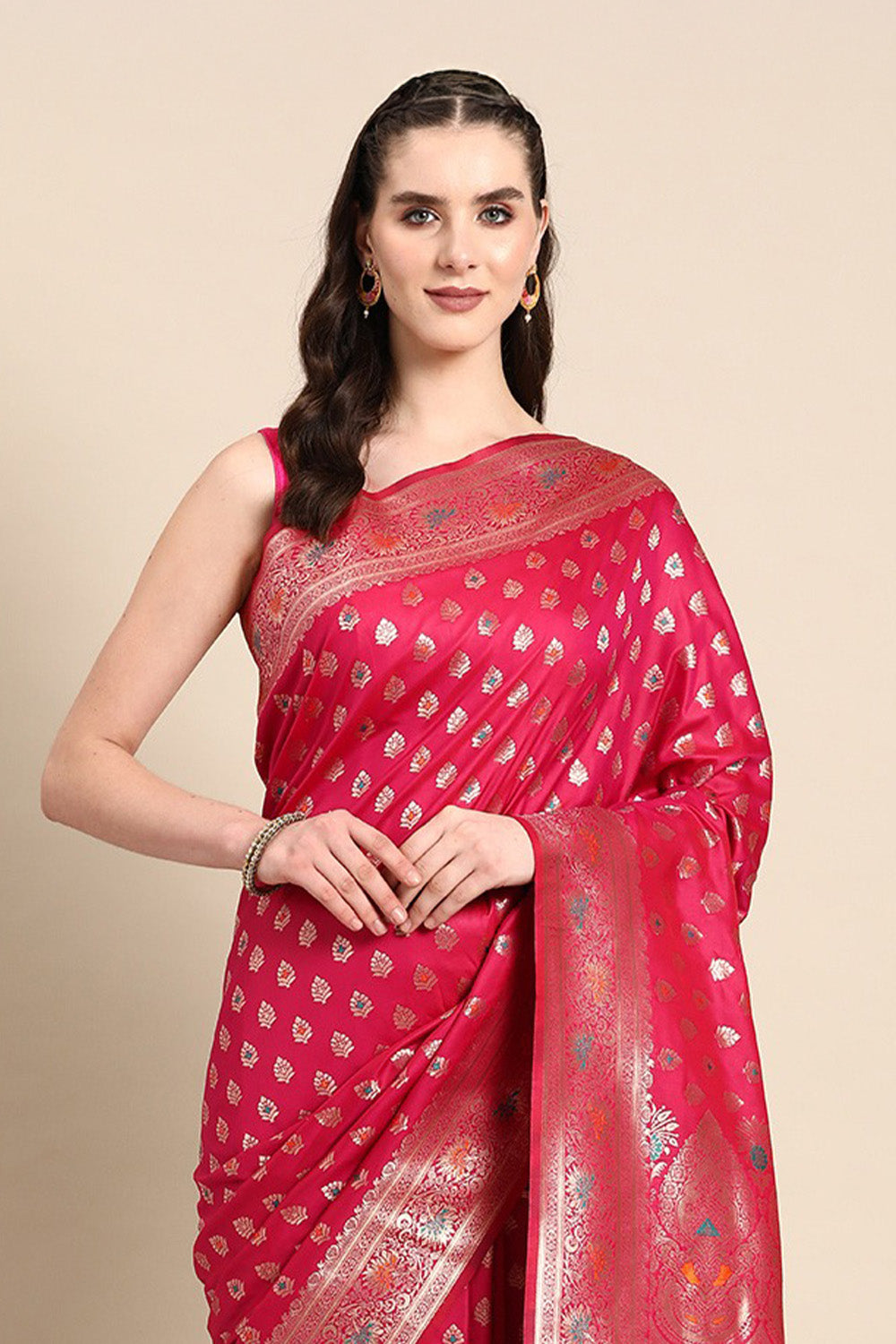 Red Banarasi saree with butta design