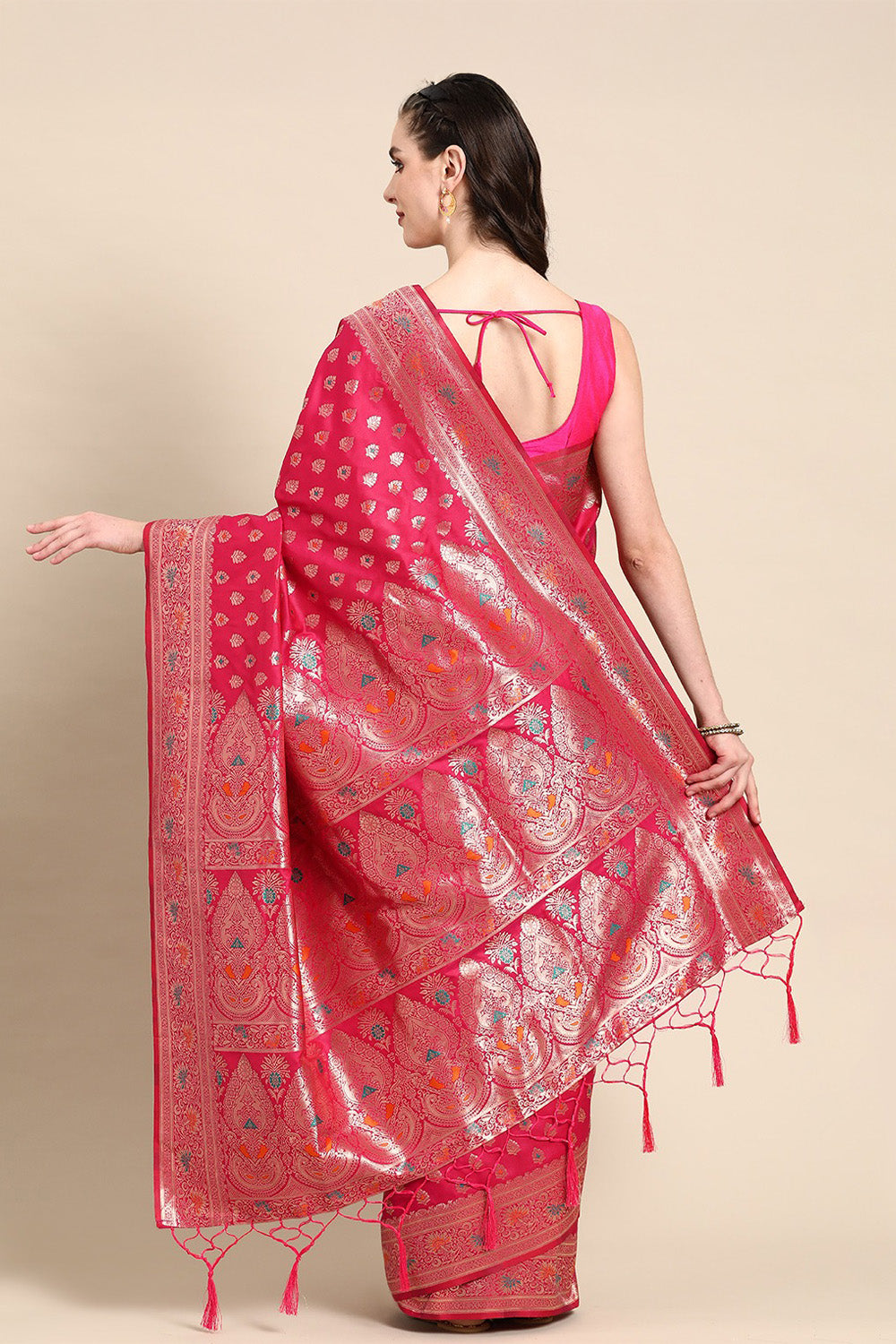 Red Banarasi saree with butta design